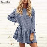 Women  Dress shirt Party Knee Length Dresses Bohemian Long Sleeve O Neck Vestidos Oversized Robe Femme