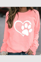 Women's Love dog paw footprint print round neck sweater women