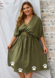 Women's  Dog Paw Large v-neck solid color dress