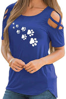 Women's Dog Paw Print Cold Shoulder Short Sleeve T Shirts