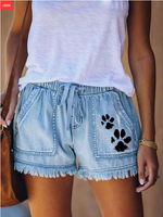 Women's  dog Paw Print Casual Shorts With Pocket