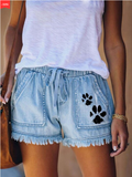 Women's  dog Paw Print Casual Shorts With Pocket