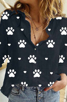 Women's Dog Paw Heart Print Blouse