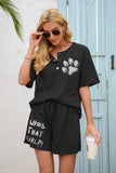Women's Dog Paw Short-sleeved shorts solid color casual loose two-piece suit