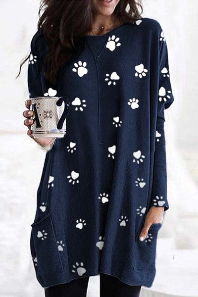 Women's cute dog paw print loose casual sweater